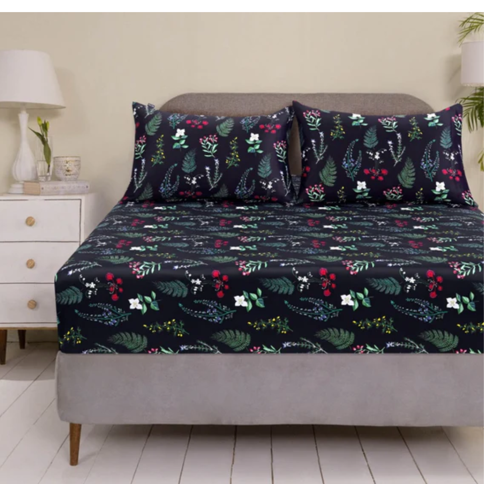 Midnight Bloom - Satin Fitted Sheet